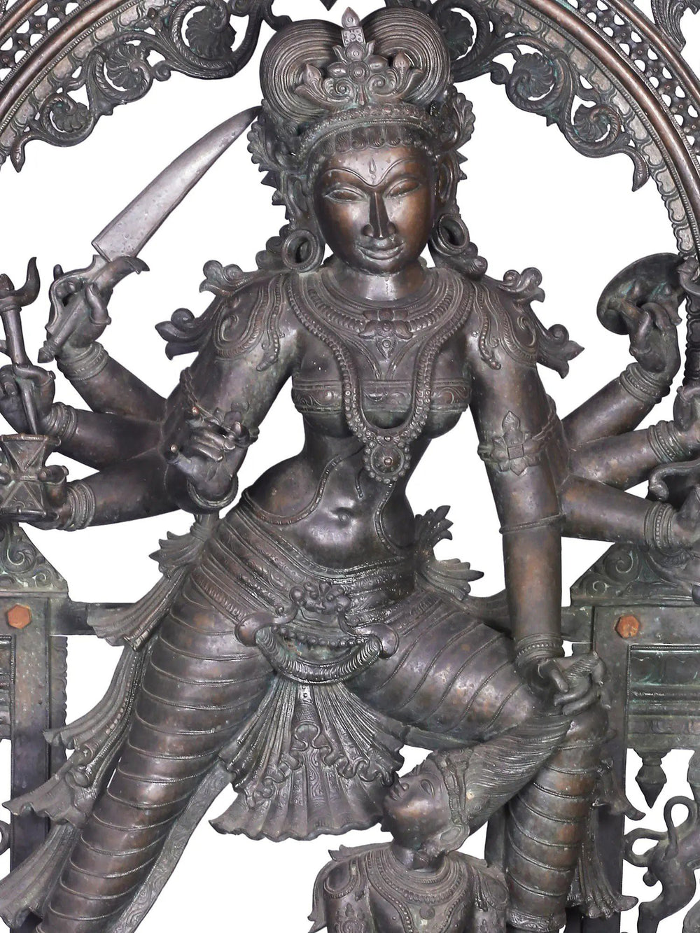 Mahishasuramardini Durga Subduing Buffalo Demon in Panchaloha Bronze – Swamimalai, Tamil Nadu
