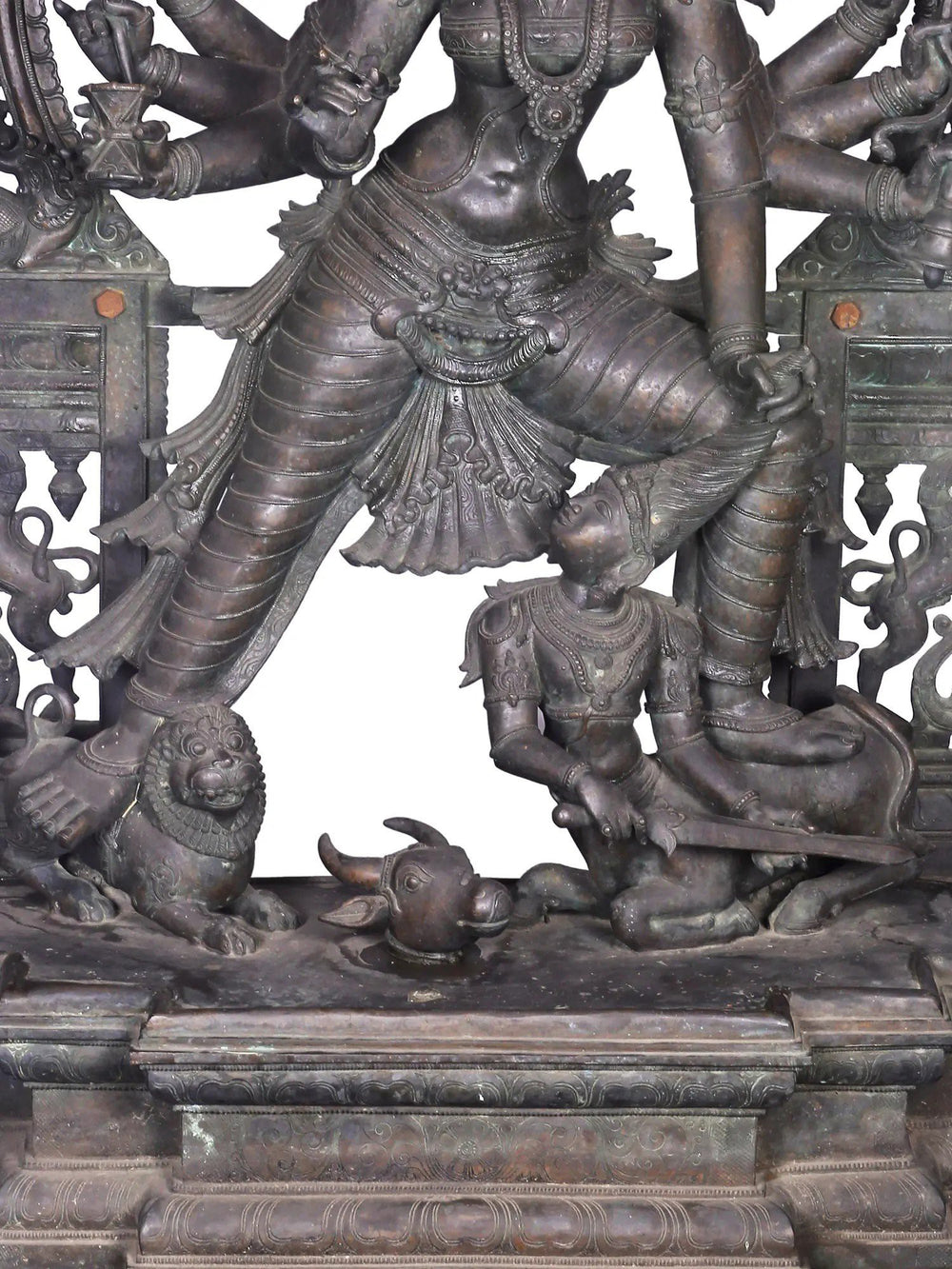 Mahishasuramardini Durga Subduing Buffalo Demon in Panchaloha Bronze – Swamimalai, Tamil Nadu
