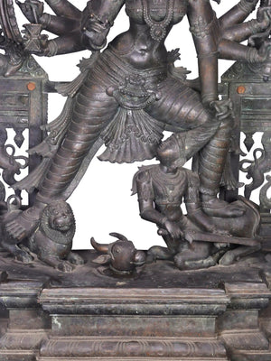Mahishasuramardini Durga Subduing Buffalo Demon in Panchaloha Bronze – Swamimalai, Tamil Nadu