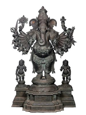 Monumental Veera Ganesha with Attendant Ganas in Bronze
