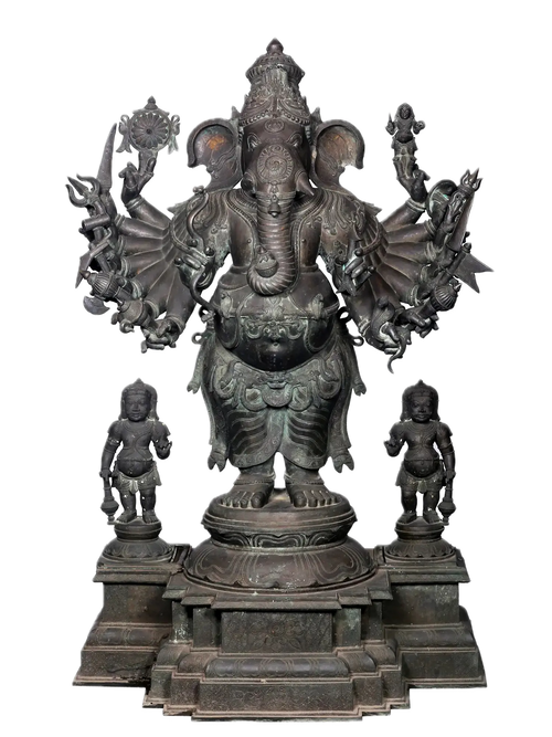 Monumental Veera Ganesha with Attendant Ganas in Bronze