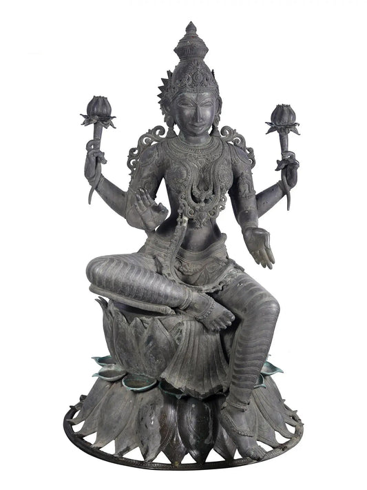66'' Large Statue of Devi Lakshmi (Lost-Wax) | Panchaloha Bronze from Swamimalai (Shipped by Sea)