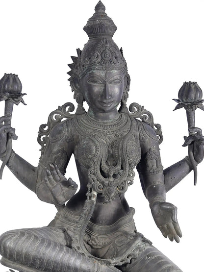 66'' Large Statue of Devi Lakshmi (Lost-Wax) | Panchaloha Bronze from Swamimalai (Shipped by Sea)