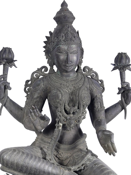Life-Size Lakshmi Seated on Lotus in Panchaloha Bronze – Swamimalai, Tamil Nadu