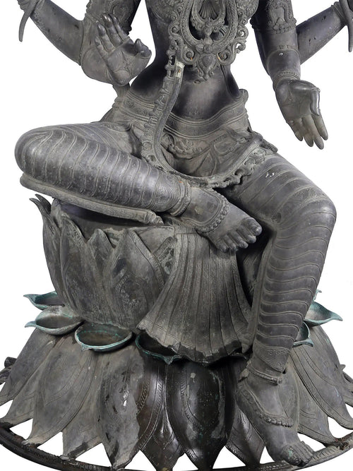 Life-Size Lakshmi Seated on Lotus in Panchaloha Bronze – Swamimalai, Tamil Nadu