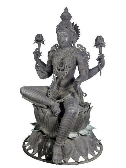 66'' Large Statue of Devi Lakshmi (Lost-Wax) | Panchaloha Bronze from Swamimalai (Shipped by Sea)