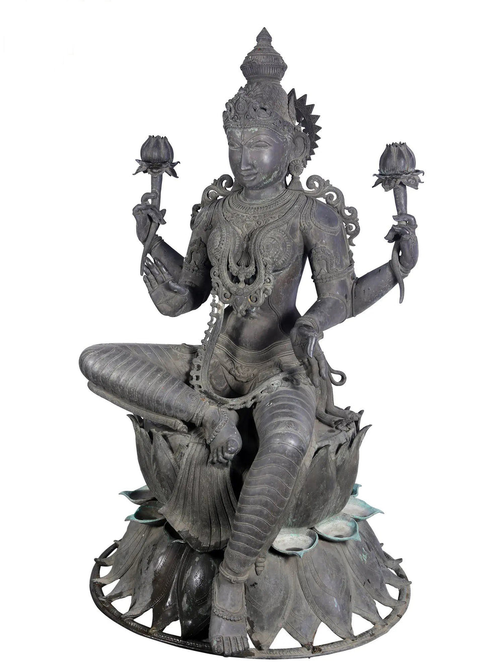 Life-Size Lakshmi Seated on Lotus in Panchaloha Bronze – Swamimalai, Tamil Nadu