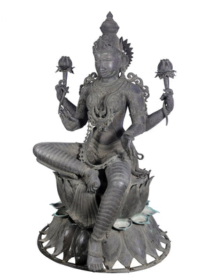 Life-Size Lakshmi Seated on Lotus in Panchaloha Bronze – Swamimalai, Tamil Nadu