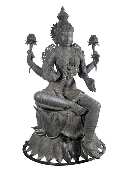 66'' Large Statue of Devi Lakshmi (Lost-Wax) | Panchaloha Bronze from Swamimalai (Shipped by Sea)