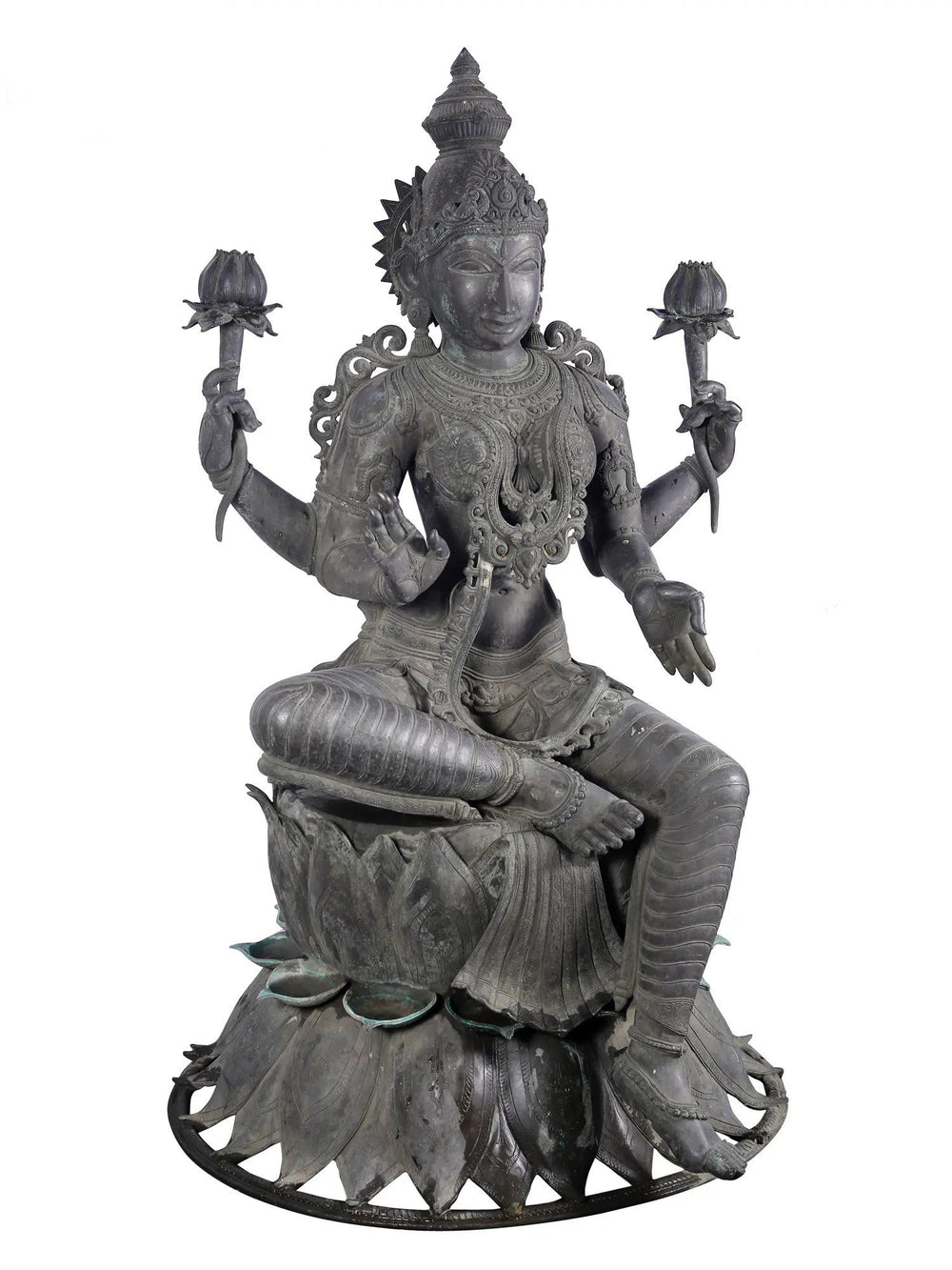 Life-Size Lakshmi Seated on Lotus in Panchaloha Bronze – Swamimalai, Tamil Nadu