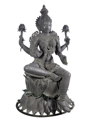 Life-Size Lakshmi Seated on Lotus in Panchaloha Bronze – Swamimalai, Tamil Nadu