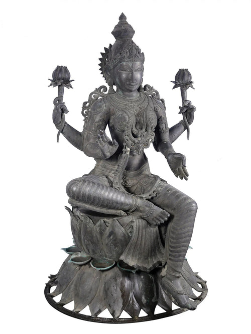 Life-Size Lakshmi Seated on Lotus in Panchaloha Bronze – Swamimalai, Tamil Nadu
