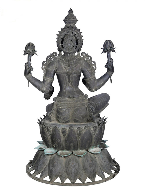 Life-Size Lakshmi Seated on Lotus in Panchaloha Bronze – Swamimalai, Tamil Nadu