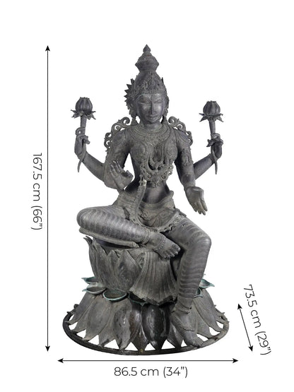 66'' Large Statue of Devi Lakshmi (Lost-Wax) | Panchaloha Bronze from Swamimalai (Shipped by Sea)
