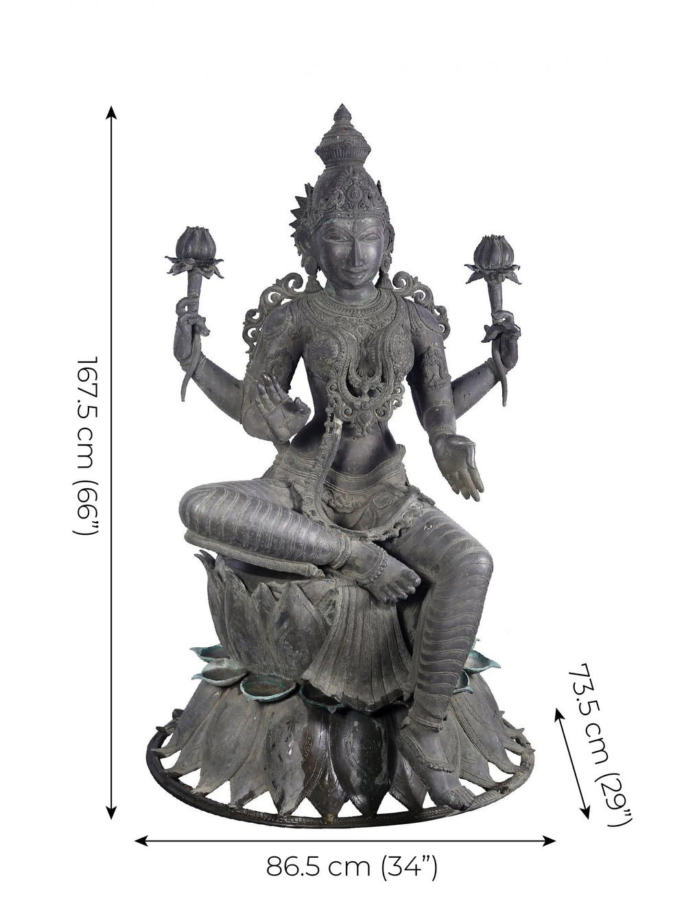 Life-Size Lakshmi Seated on Lotus in Panchaloha Bronze – Swamimalai, Tamil Nadu
