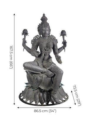 Life-Size Lakshmi Seated on Lotus in Panchaloha Bronze – Swamimalai, Tamil Nadu