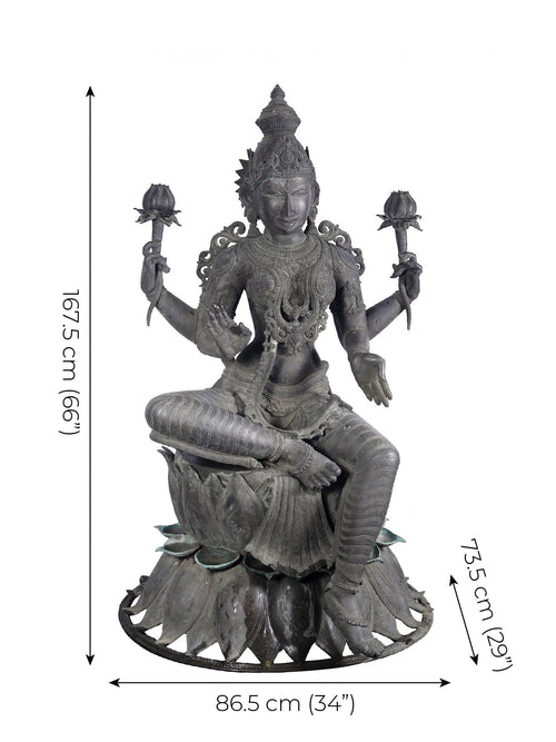 Life-Size Lakshmi Seated on Lotus in Panchaloha Bronze – Swamimalai, Tamil Nadu