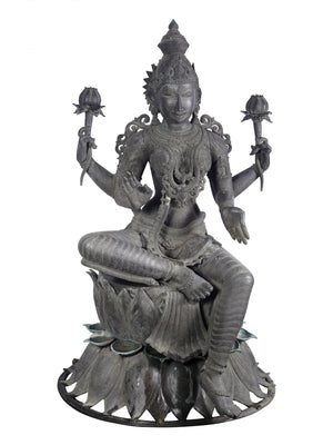 Life-Size Lakshmi Seated on Lotus in Panchaloha Bronze