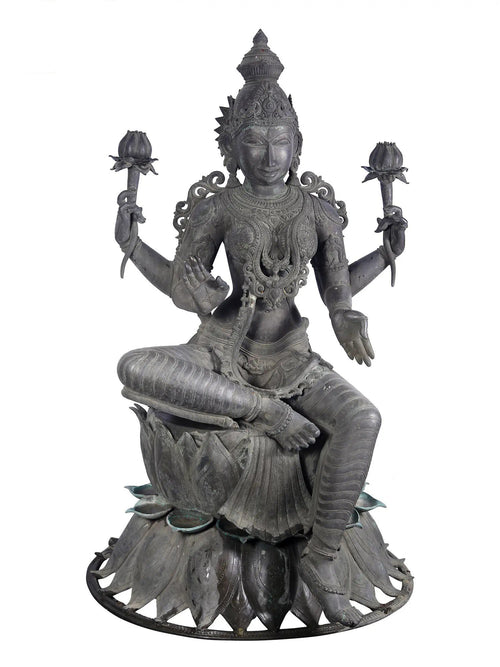 Life-Size Lakshmi Seated on Lotus in Panchaloha Bronze