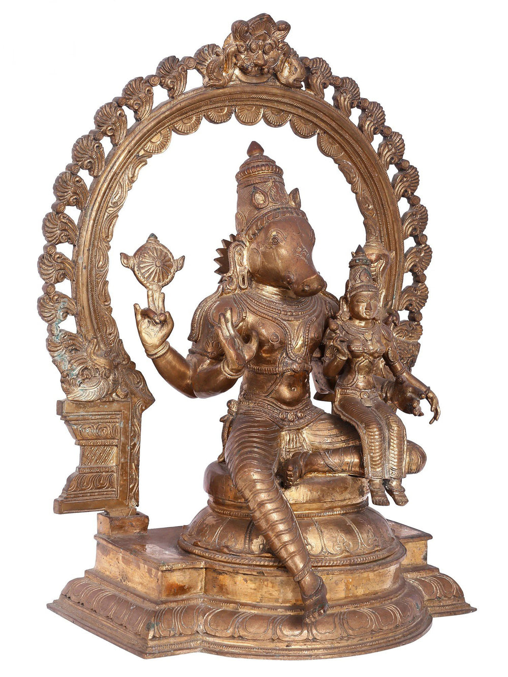 Lakshmi Varaha Seated on Throne with Kirtimukha Prabhavali in Panchaloha Bronze – Swamimalai, Tamil Nadu