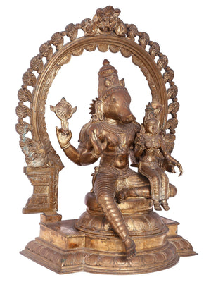 Lakshmi Varaha Seated on Throne with Kirtimukha Prabhavali in Panchaloha Bronze – Swamimalai, Tamil Nadu