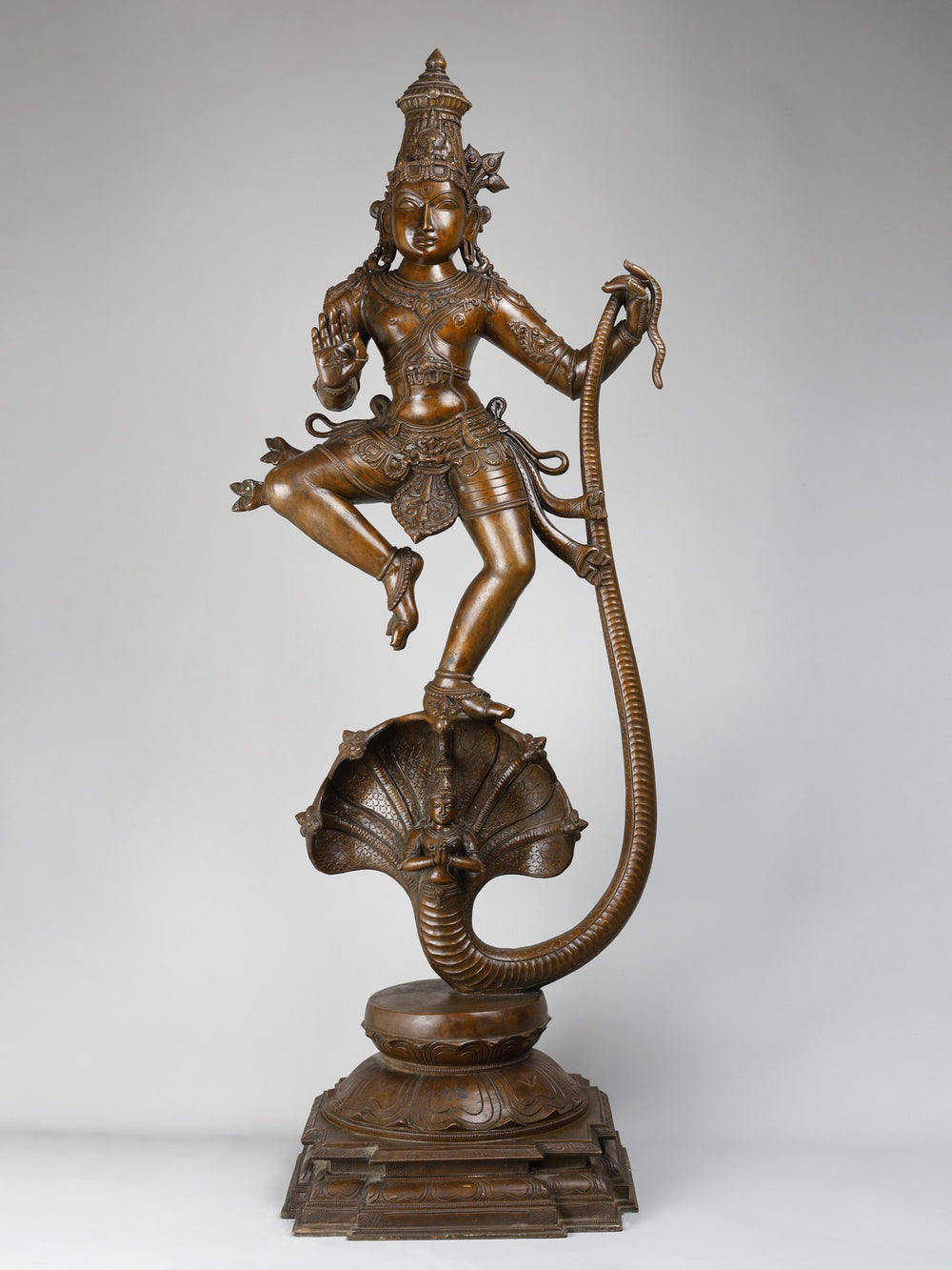Kaliya- Mardana Krishna (Krishna Dancing on Serpent) in Panchaloha Bronze