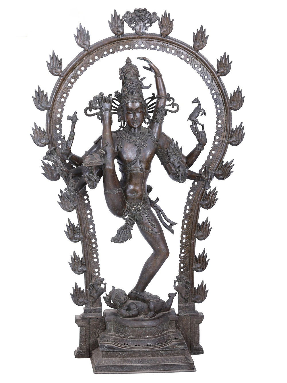 Nataraja in Urdhva Tandava Pose within Flaming Prabhavali in Bronze