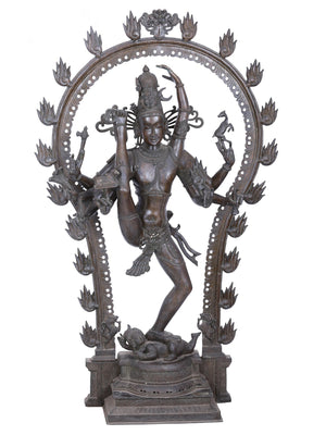 Nataraja in Urdhva Tandava Pose within Flaming Prabhavali in Bronze