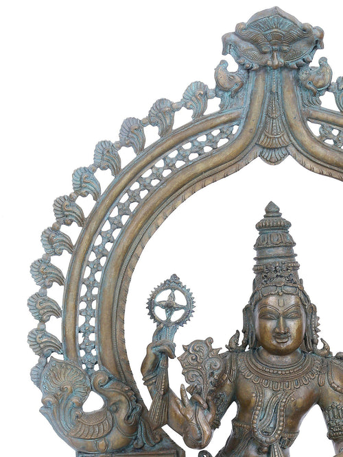 Chaturbhuja Vishnu in Tribhanga under Ornate Prabhavali With Hanuman and Garuda  in Panchaloha Bronze – Swamimalai, Tamil Nadu