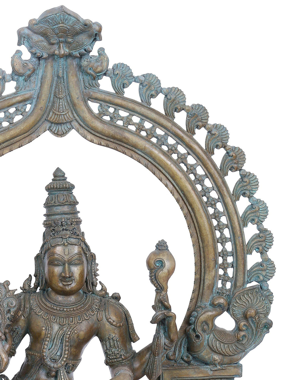 Chaturbhuja Vishnu in Tribhanga under Ornate Prabhavali With Hanuman and Garuda  in Panchaloha Bronze – Swamimalai, Tamil Nadu