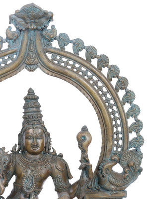 Chaturbhuja Vishnu in Tribhanga under Ornate Prabhavali With Hanuman and Garuda  in Panchaloha Bronze – Swamimalai, Tamil Nadu