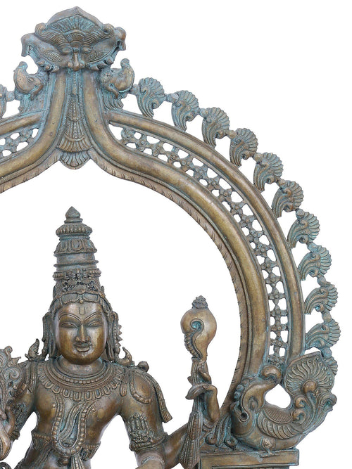 Chaturbhuja Vishnu in Tribhanga under Ornate Prabhavali With Hanuman and Garuda  in Panchaloha Bronze – Swamimalai, Tamil Nadu