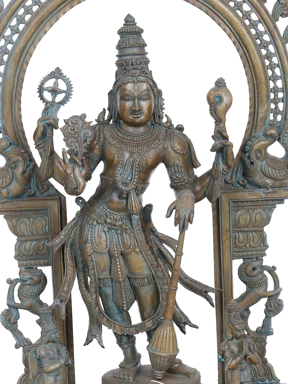 Chaturbhuja Vishnu in Tribhanga under Ornate Prabhavali With Hanuman and Garuda  in Panchaloha Bronze – Swamimalai, Tamil Nadu