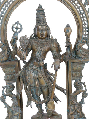 Chaturbhuja Vishnu in Tribhanga under Ornate Prabhavali With Hanuman and Garuda  in Panchaloha Bronze – Swamimalai, Tamil Nadu