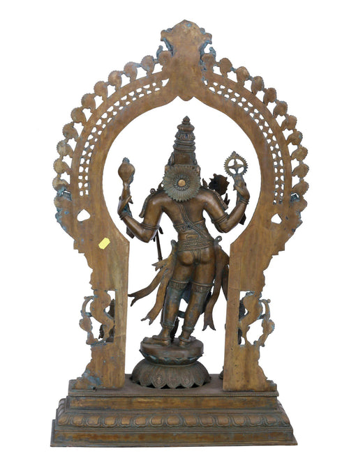 Chaturbhuja Vishnu in Tribhanga under Ornate Prabhavali With Hanuman and Garuda  in Panchaloha Bronze – Swamimalai, Tamil Nadu