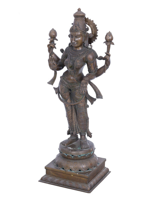 Four-Armed Lakshmi Standing on Double Lotus in Panchaloha Bronze – Swamimalai, Tamil Nadu