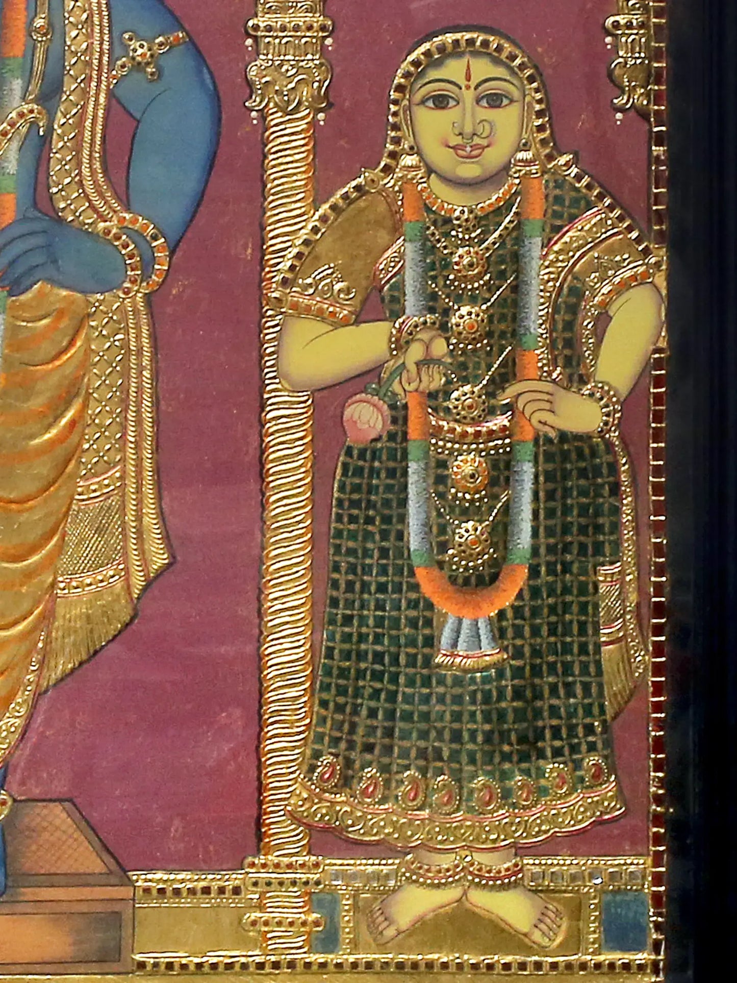 lord Krishna with Rukmini and Satyabhama Tanjore Painting | Traditional Colors With 24K Gold