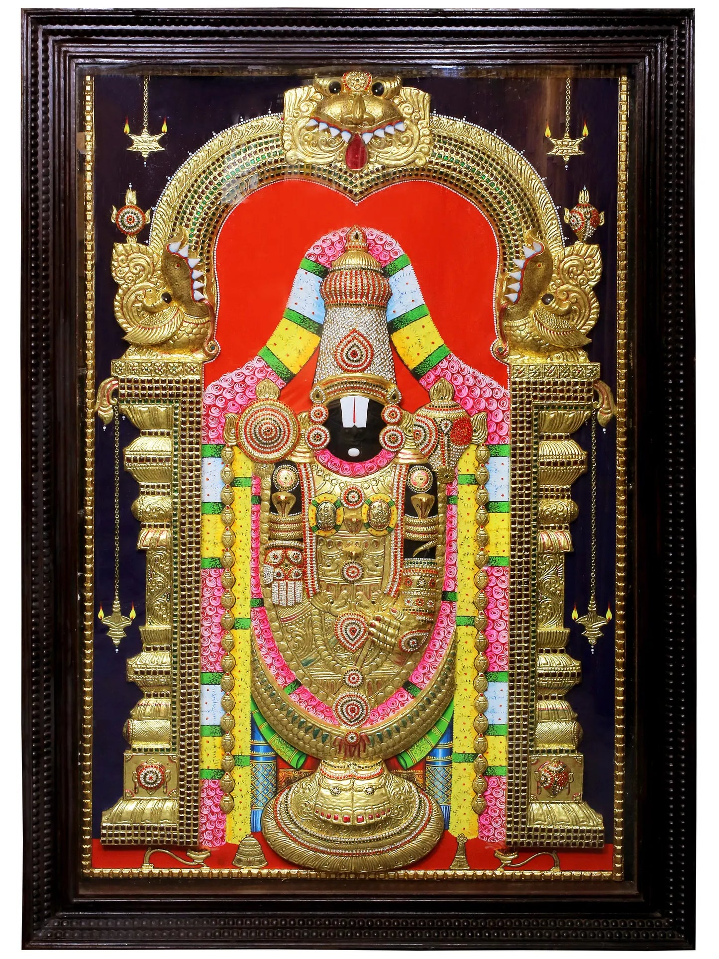 Embossing Tanjore Painting of Lord Venkateshwara (Tirupati Balaji) | Traditional Colors with 24K Gold