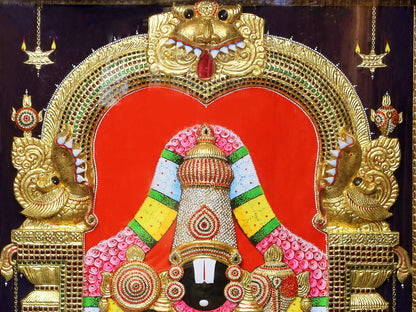 Embossing Tanjore Painting of Lord Venkateshwara (Tirupati Balaji) | Traditional Colors with 24K Gold