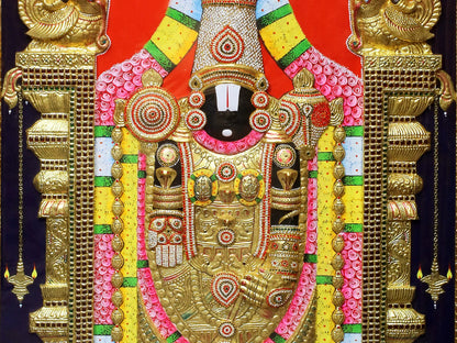 Embossing Tanjore Painting of Lord Venkateshwara (Tirupati Balaji) | Traditional Colors with 24K Gold