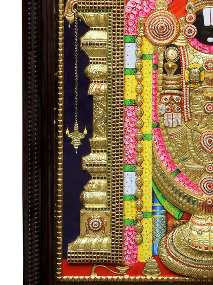 Embossing Tanjore Painting of Lord Venkateshwara (Tirupati Balaji) | Traditional Colors with 24K Gold