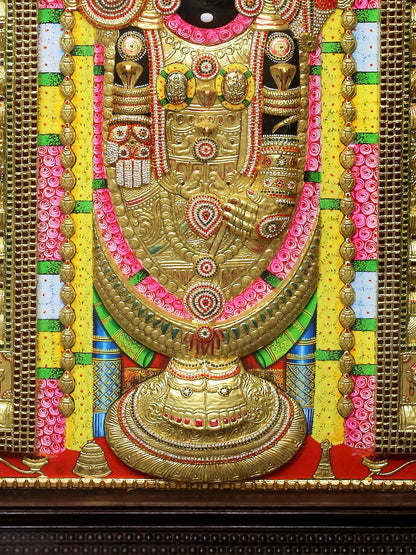 Embossing Tanjore Painting of Lord Venkateshwara (Tirupati Balaji) | Traditional Colors with 24K Gold