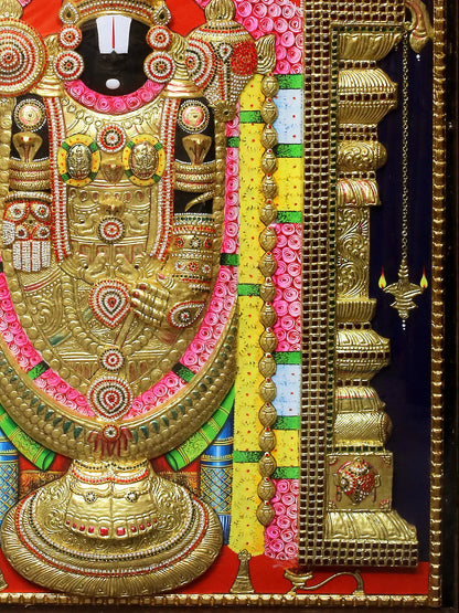 Embossing Tanjore Painting of Lord Venkateshwara (Tirupati Balaji) | Traditional Colors with 24K Gold