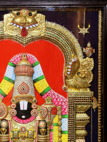 Embossing Tanjore Painting of Lord Venkateshwara (Tirupati Balaji) | Traditional Colors with 24K Gold