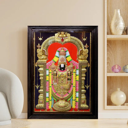 Embossing Tanjore Painting of Lord Venkateshwara (Tirupati Balaji) | Traditional Colors with 24K Gold