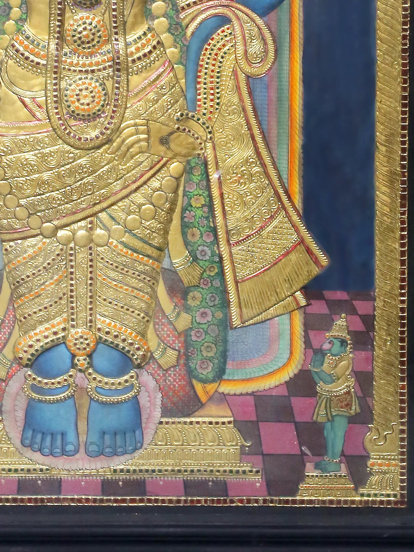 Four Armed Lord Vishnu in Standing Posture | Traditional Colors With 24K Gold | Handmade Tanjore Painting