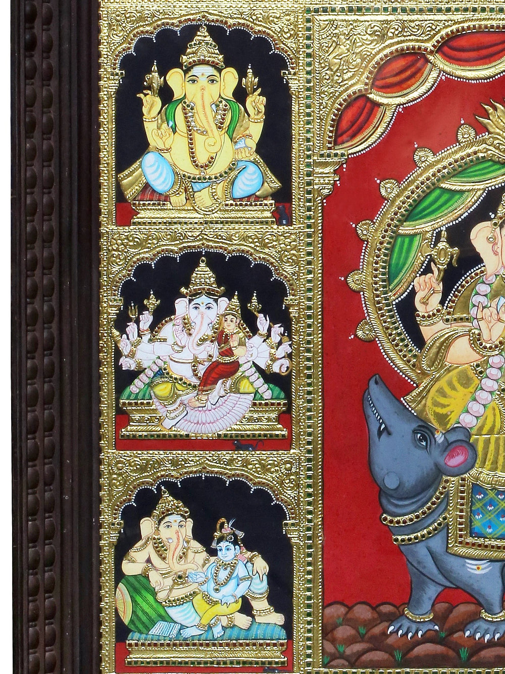 Ganesha in Various Manifestations - Tanjore Artwork with Traditional Colours and 24K Gold