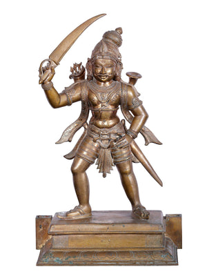 Standing Madurai Veeran Guardian Deity with Sword in Bronze