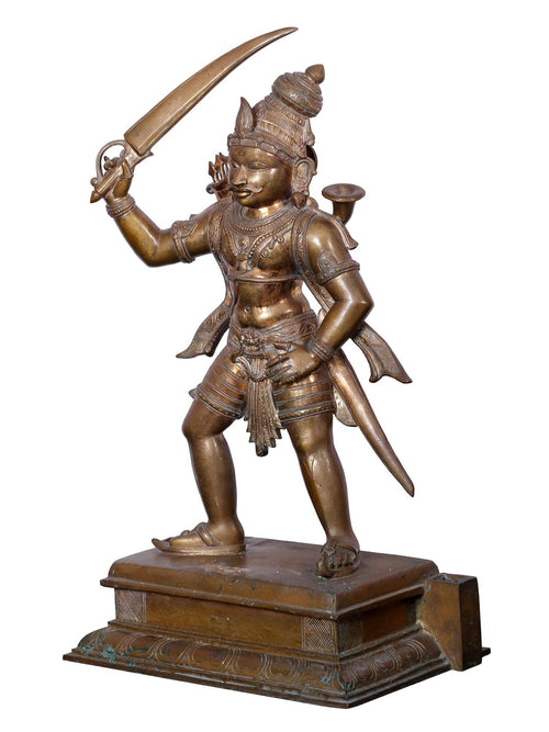 Standing Madurai Veeran Guardian Deity with Sword in Bronze – Swamimalai, Tamil Nadu