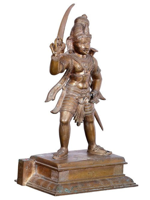 Standing Madurai Veeran Guardian Deity with Sword in Bronze – Swamimalai, Tamil Nadu